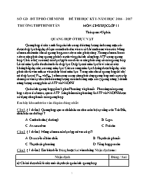 Đề thi học kì I Sinh học 11 (Có đáp án) - Năm học 2016-2017 - Trường THPT Bình Tân